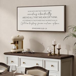 Framed Christian Wall Art, Inspirational Bible Verse Canvas Print Ephesians 3:20-21, Faith Based Scripture Sign for Dining Room Bedroom Office Hallway, 40x16 Inch