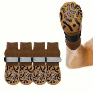 Anti-Slip Dog Socks with Double Sides Grips for Small Medium Large Dogs Hardwood Floors Prevents Licking, Dog Shoes for Hot Pavement Traction Control Paw Protector for Senior Dogs, Grey L (Large (4 Count))