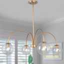 Modern Gold Chandelier, 33’’ Dia Globe Chandeliers for Dining Room with Large Seeded Glass Shades, Mid-Century Pendant Hanging Ceiling Light Fixtures for Living Room, Kitchen, Bedroom