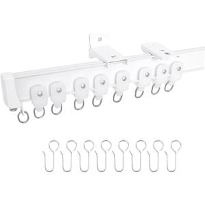 Aluminum Ceiling Curtain Track Set with Hooks Ceiling Mount and Wall Mount Room Divider Sliding Curtain Tracks Rods Flexible Heavy Duty Curtain Rail Hook Sets,White,9FT