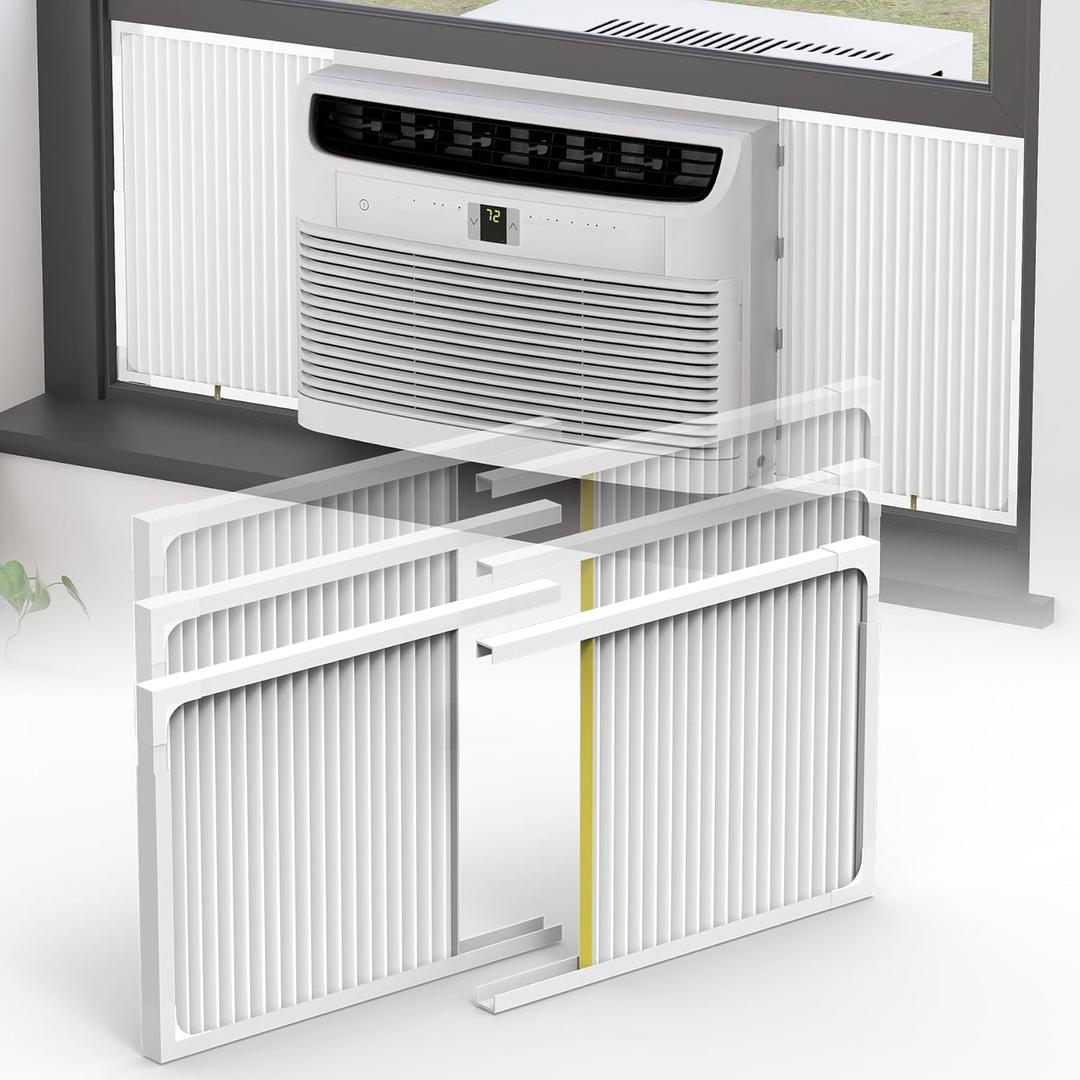 Window AC Side Panel with Frame, Adjustable Air Conditioner Side Panels for Window Units of 5,000~14,000 Btu, Extra Wide Window Air Conditioner Side Panels Kit, Pack of 2