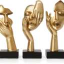 Gold Decor Thinker Statues Set of 3,Golden Abstract Face Resin Sculptures,Home Decor Accents,Office Bookshelf Decor, Shelf Side, Table Decorations for Living Room, Gift for Friends (gold-3Pcs)