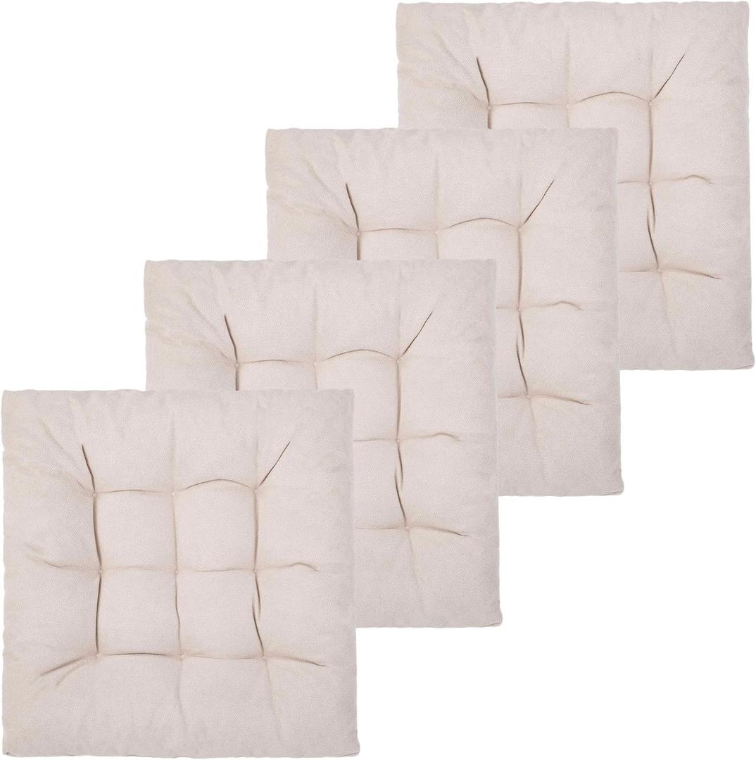 FABRICASTLE Outdoor Chair Cushions Patio Cushion Premium Comfortable Thick Fill Tufted 19" x 19" Floor Wicker Seat Pads, 4 Counts (Cream, 4)