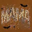 Halloween Shirts for Women Spooky Mama T-Shirt Funny Leopard Cobwebs Crewneck Tee (Brown, XL)