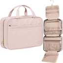 NISHEL Travel Toiletry Bag for women, Portable Hanging Organizer for Family-Sized Shampoo, Conditioner, Brushes Set, Makeup Accessories, Extra Large Size, Pink