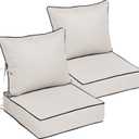 22x22 Outdoor Chair Cushions Set of 2, Waterproof Deep Seat Cushions for Patio Furniture with Removable Cover,Fade Resistant 4'' Outdoor Seat Cushion with Ties Handle for Sofa Couch,Cream Black Piping