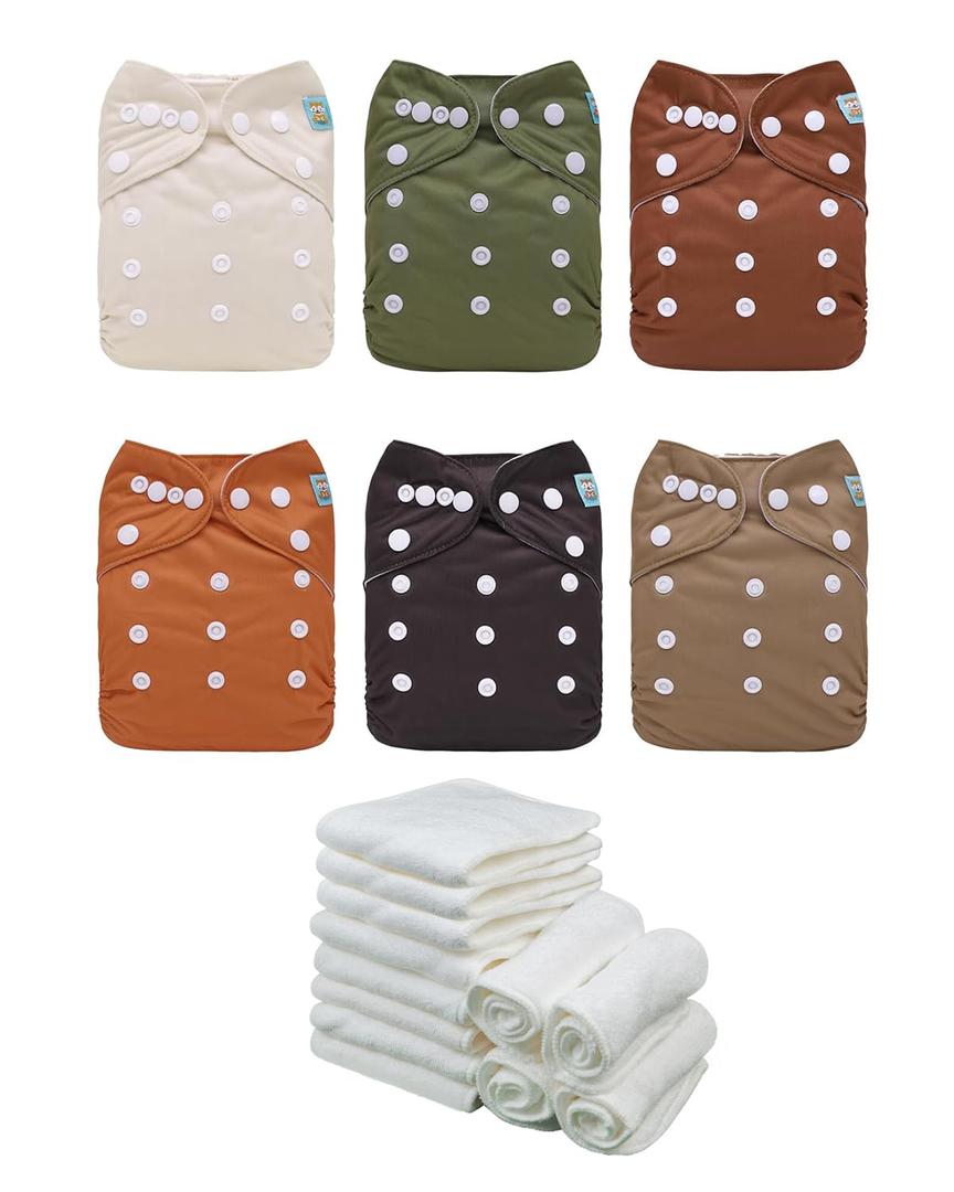 ALVABABY Baby Cloth Diaper 6 Pack with 12 Inserts One Size Cloth Diaper Covers Adjustable Washable Reusable for Baby Girls and Boys