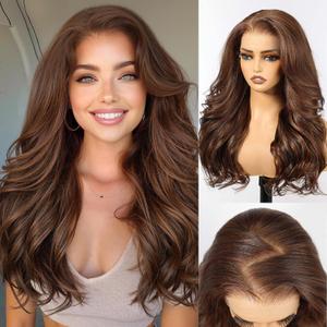 HAIRCUBE 13x6 HD Synthetic Lace Front Wig, 24 Inch Chocolate Brown Long Curly Layered Wigs, Natural Density Hairline Glueless Wigs for Women Daily Use