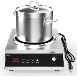 VBGK Commercial Induction Cooktop 5000W Professional Cooktop 220V Hot Plate with LCD Touch Knob control 4 Hours Timer,16 Power Levels,Auto-Shut-Off,Induction Stove Top with Plug