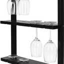 MyGift Wall Mounted Wine Glass Rack, Black Wood Stemware Holder for 12, Medium