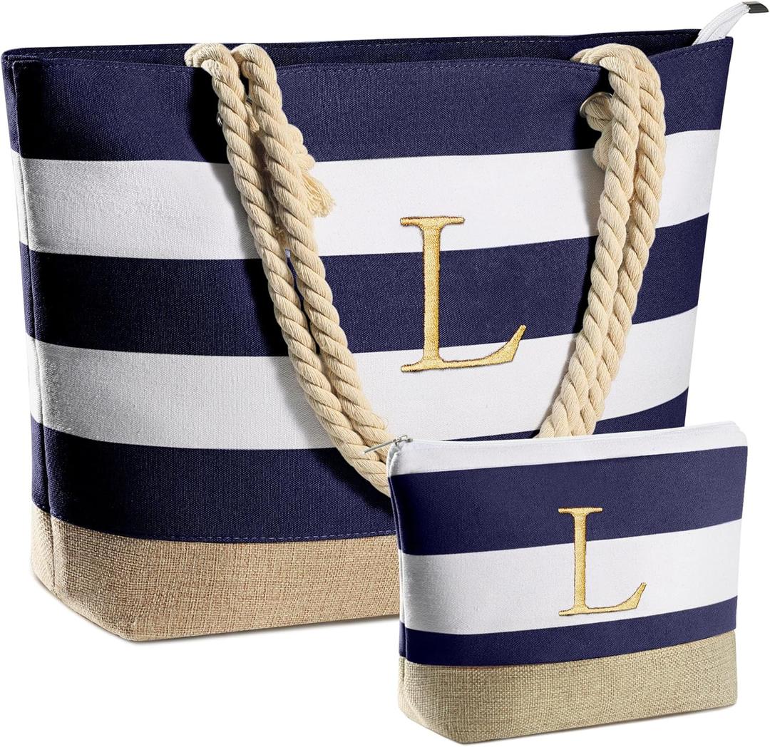 YOOLIFE Beach Bags for Women - Travel Canvas Beach Tote, Pool Waterproof Bag, Travel Essentials, Gifts for Women Birthday (Dark Blue)