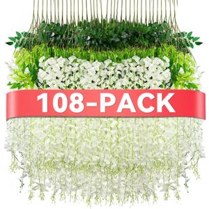 Alotiki Wisteria Hanging Flowers,108 Pack Fake Hanging Flowers,Wisteria Artificiales Garland for Home Wedding Arch Floral Party Garden Ceremony Outdoor Decor,3.6 Feet Long(108,White)