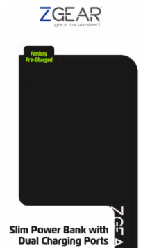 ZGear 5000 mAh Slim Dual Charging Port Power Bank - Black