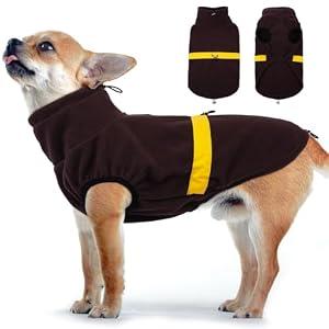 Yternal Adjustable Dog Sweater - Puppy Fleece Vest for Winter,Dog Thunder Jacket Sleeveless with Reflective Trim,Cold Weather Coat Cozy Windproof Layer for Small Pets Girls or Boys Brown S