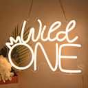 Britrio Wild One Crown Neon Light Sign for Baby Shower Girl Boy One Year Birthday Party Supplies 1st Anniversary Wedding Safari Jungle Theme Backdrop Banner Gift LED Wall Decor 5V USB Warm White