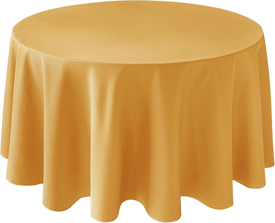 Biscaynebay Fall Tablecloth Textured Fabric Round Tablecloths 90", Fall Gold Thanksgiving Autumn Harvest Water Resistant Fabric Tablecloths for Kitchen, Dining, Wedding, Parties Machine Washable