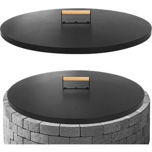 Firepit Lid Round 30 Inch, Rust Resistant Fire Pit Lid Cover Fire Pit Snuffer Lid with Wooden Handle & Gloves for Courtyards, Patio, Winter Cold Protection, Fits Fire Pits Up to 28"