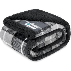 PetAmi Waterproof Dog Blanket for Medium Large Dog Puppy Cat Throw for Couch Cover Leakproof Protection, Sherpa Fleece, Reversible Soft Washable 60x40 Plaid Charcoal Gray