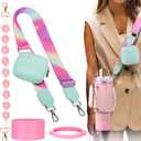 Mity rain Water Bottle Shoulder Strap Set for Stanley Cup, Cup Accessories for Stanley 20oz 30oz 40oz, Including Cup Holder Shoulder Strap with Purse, Carrying Handle Strap, Boot, Cup Ring (Pink)