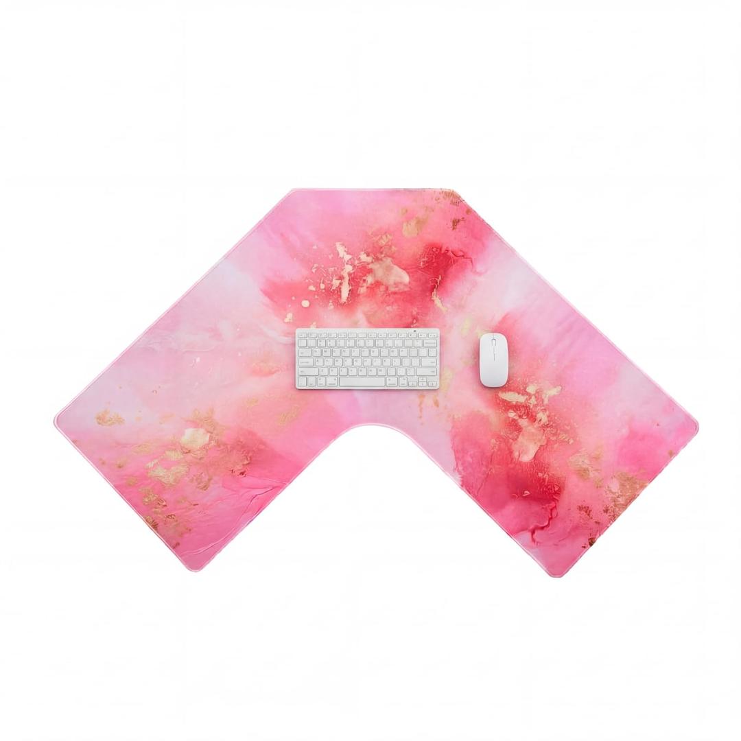 Relaxweex L Shaped Desk Mat for Corner, Large Extended Mouse Pad with Non-Slip Rubber Base, Pink Waterproof Desk Protector for Office & Gaming Setup