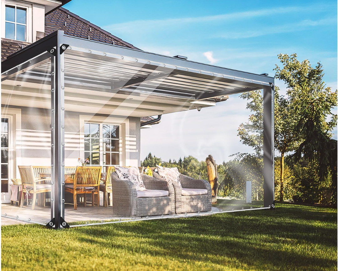 Clear Tarp with Grommets,8x10ft Transparent Heavy Duty Water Resistant Tarp Cover with Reinforced Edge,14Mil Thickened Tear Resistant PVC Vinyl Tarpau