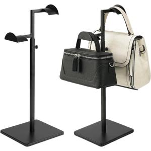 Two Tiers Handbag Display Stands - 2PCS Black Stainless Steels Purse Stand Holder Adjustable Height Display Rack for Retail Luxury Bag Organizer Home Store Boutique Retail Closet