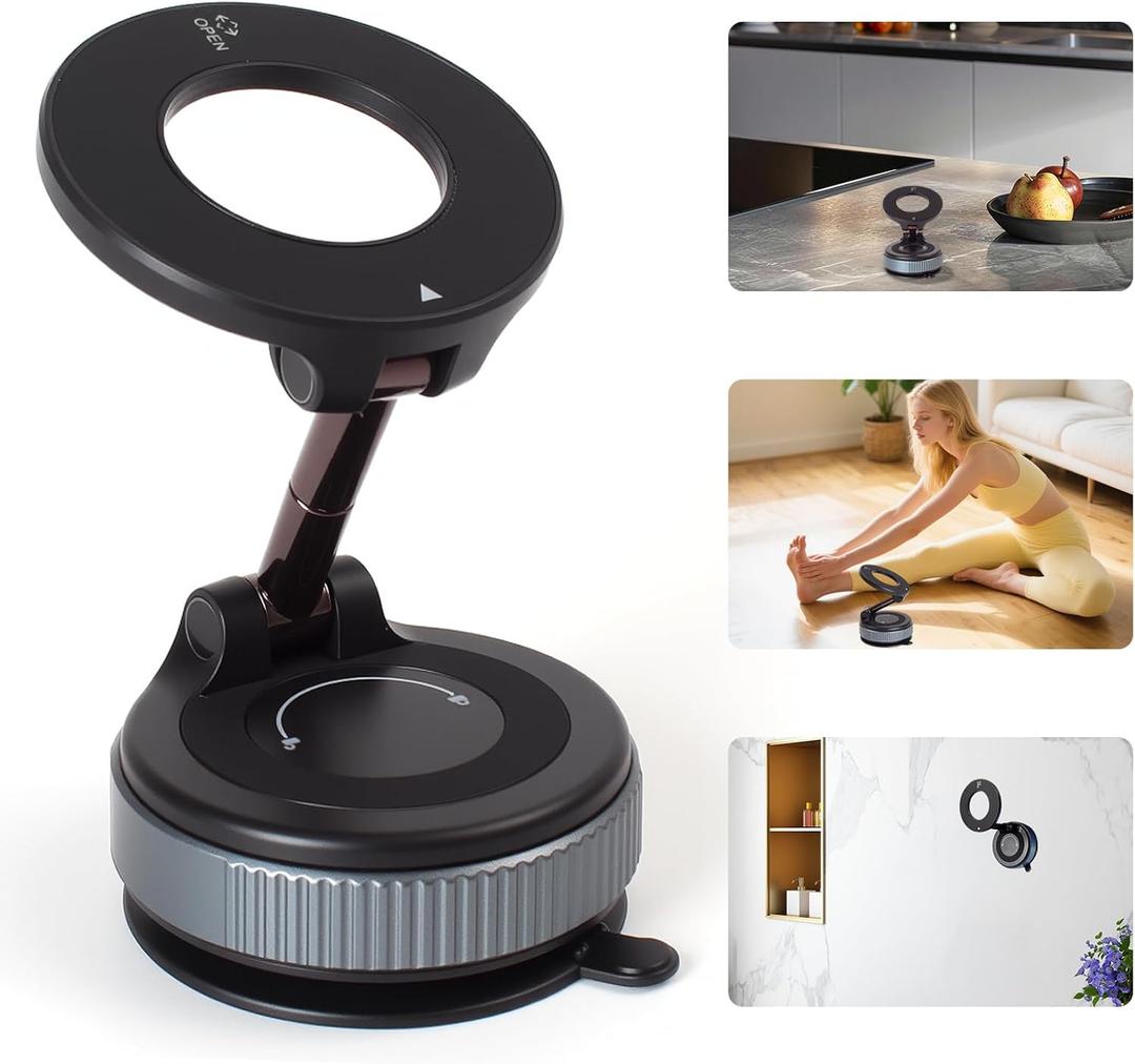 2025 Premium 360 Magnetic Car Phone Mount - Ultra-Strong Vacuum Suction for iPhone 16 Pro Max/Android - Foldable Adjustable Holder for Car/Truck/Gym/Home - Secure No-Slip Design (Black)