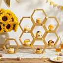 Lallisa 8 Pcs 6.3 Inch Honeycomb Cupcake Stand Bee Baby Shower Decorations with 16 Bee 8 Flower Farmhouse Wooden Hexagon Cake Display Holder Beehive Shelves Table Sign for First Gender Reveal
