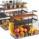 Vicenpal 2 Set Magnetic Shelf for Fridge with Wood Lid 3 Tier Drawer Spice Rack Heavy Duty Fruit Basket Potato and Onion Storage Bins Magnetic Kitchen Organizer for Refrigerator Home Kitchen Cabinet