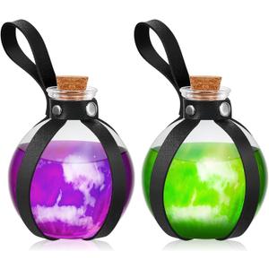 Patelai 2 Pcs Halloween Glass Potion Bottles with Belt Cork Renaissance Witch Costume Accessories Witch Props Potion Bottle for Halloween Party Decor Cosplay DIY Crafts Gift (Black)