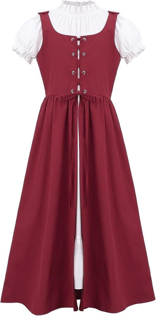 Auidy_6TXD Girls Renaissance Dress,Medieval Princess Dress up Costume,Renaissance Faire Dress Girls' Costume (Small, Red)