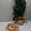 HOYECHI 24" Mini Christmas Tree - Small Tabletop Artificial Xmas Tree with Lights, Star Treetop, Ornaments Balls, DIY Decorations - Green & Gold