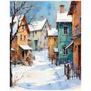 Winter Village Paint by Numbers Kit for Adults - DIY Snowy Houses and Street Scene Painting on Canvas, Acrylic Paint Set, Suitable for Beginners, Art for Home Decoration or Gifts(8X12IN Framed)