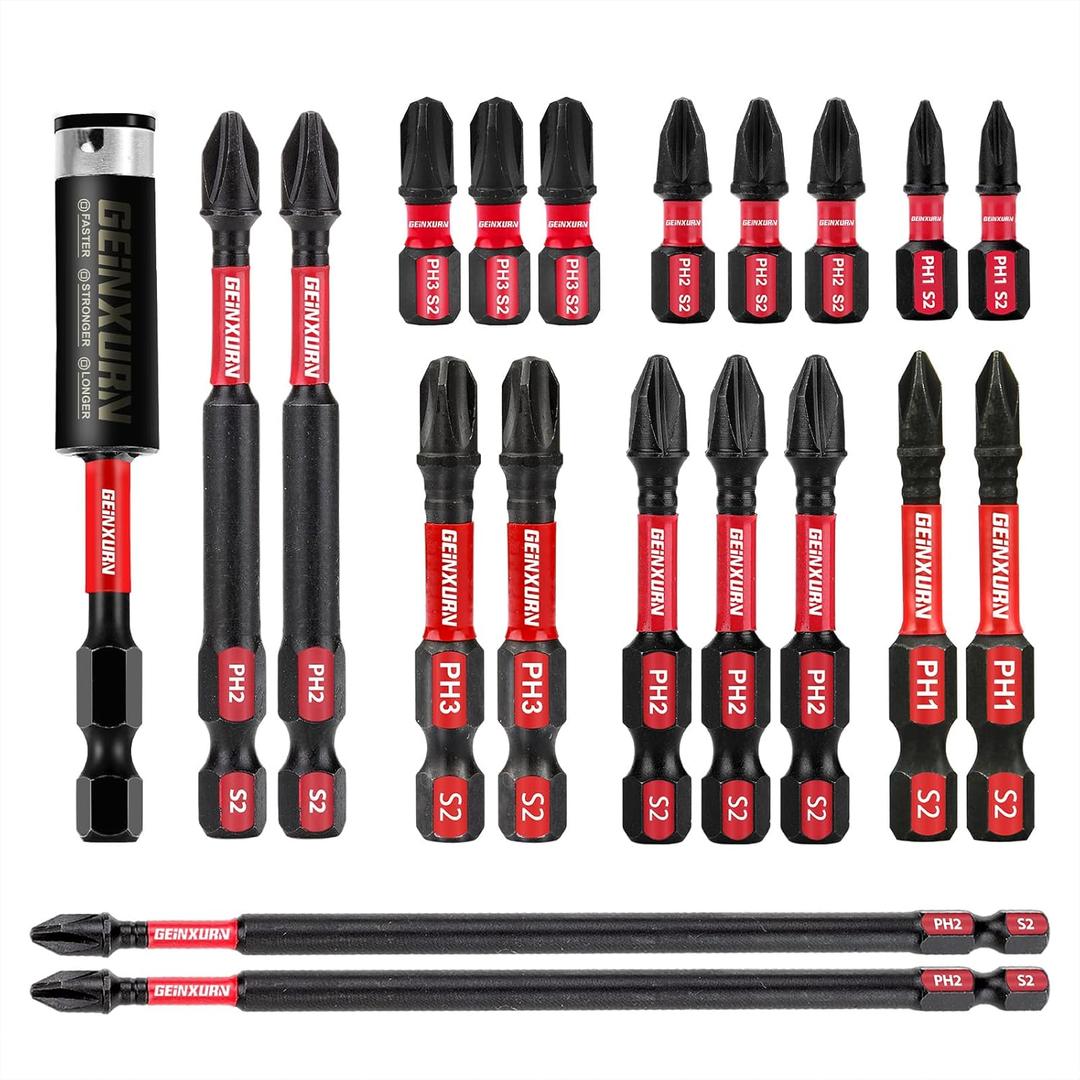 Impact Tough Phillips Bits PH1/PH2/PH3 Insert Driver Bits,19Pack Bulk Phillips Screwdriver Bits Set with 1Pcs Impact Bit Holder (MIXED-PH-19PCS)