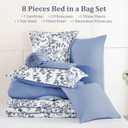 WONGS BEDDING Blue Floral Comforter Set King Size, 8 Pieces Flower Botanical Bed in a Bag Bedding Set, Soft Microfiber Comforter, Sheets, Pillowcases & Shams (90"x104")
