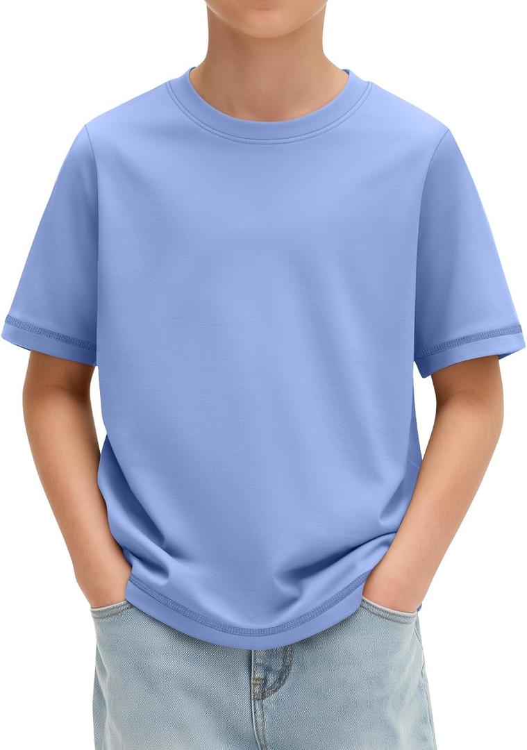 Oakgarden Boys School Basic Shirts 5-16 Years | Short Sleeve Loose Fit Tops, Crew Neck Casual T-shirts for Kids, Soft Layer Breathable Tees, Sports Uniform Daily Wear (Blue)