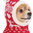 Pawaboo Christmas Pet Hat for Dogs, Funny Knitted Xmas Cap with Pom-Pom, Crocheted Snood Winter Warm Ear Flap Hat, Neck Warmer Hood Scarf for Medium Dogs, Party Decoration Gift, S, Xmas Elk Red