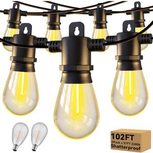 Aialun 2200K Warm Outdoor String Lights, 102ft Led Patio String Lights Outdoor with 32 S14 Shatterproof Plastic Edison Bulbs, Waterproof String Light for Outside, Cafe, Yard, Porch, Deck and Gazebo