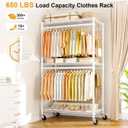 ULIFHOME P5 Rolling Clothes Rack Heavy Duty, Clothing Racks for Hanging Clothes, Metal Garment Rack with Wheels, 3-Tier Portable Closet Rack 39.4'' W 20.5'' D 80.5'' H, Max Load 650 Lbs, White