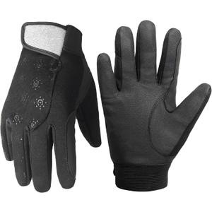 HANDALNDY Horse Riding Gloves, Equestrian Gloves Adult Kids for Girls Boys, Durable Comfortable Grip (Large(Age 8-11), Kids Black)