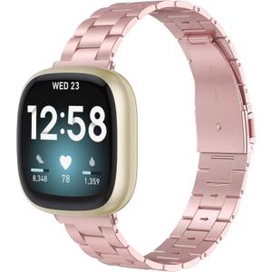Wearlizer Compatible with Fitbit Versa 4/3 Bands/Fitbit Sense Bands for Women Men, Stainless Steel Ultra-Thin Lightweight Metal Replacement Strap for Versa 4/Sense (Rose Pink)