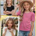 Mumucove 3 Pack Girl's Shirts Puff Sleeves Tops, 3-Color, 11-12 Years