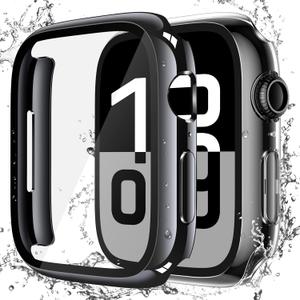 Misxi [2 Pack] Waterproof Hard Case with Tempered Glass Compatible with Apple Watch Series 11 (2025) Series 10 42mm, Overall Protective Cover for IWatch Screen Protector, 1 Jet Black + 1 Transparent