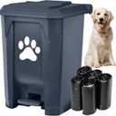 tebiete Dog Poop Trash Can Outdoors Pet Waste Station with Lid Dog Waste Disposal Container with Removable Inner Bin Bucket Hands-Free Pedal Garden Yard Home with 5Rolls Waste Bags, Grey
