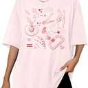 Magical Shirt Women Magic Sun Print Tshirt Cute Sunshine Graphics T Shirts Summer Vacation Short Sleeve Tops, XL, Pink