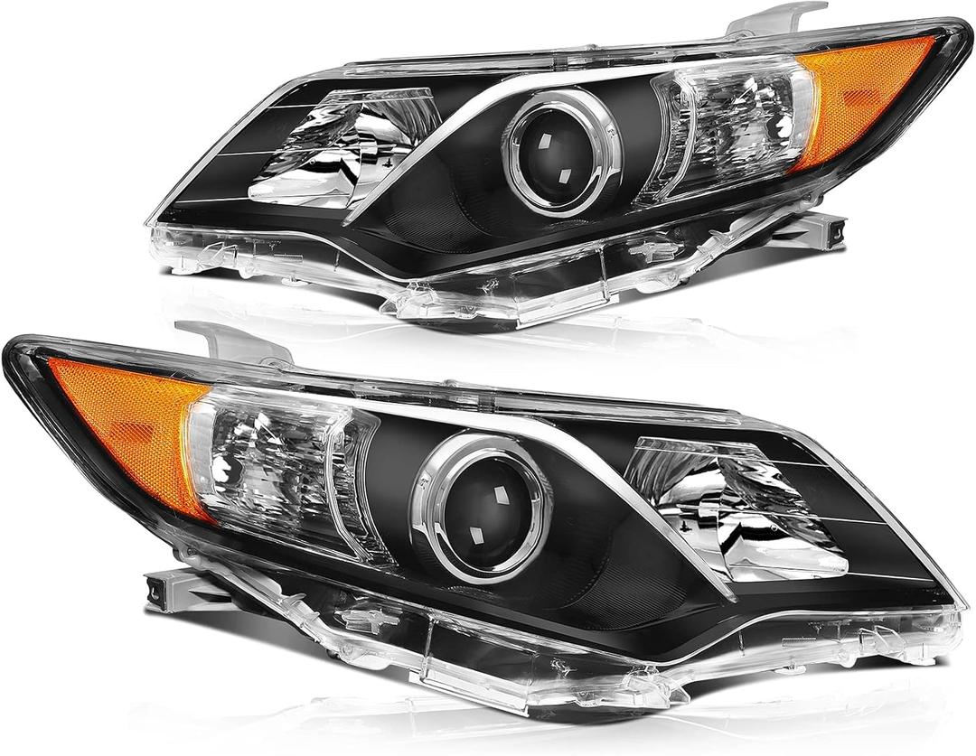 ECCPP Headlight Assembly Pair For Toyota Camry 2012-2014 Black Housing Amber Reflector Clear Lens Driver and Passenger Side