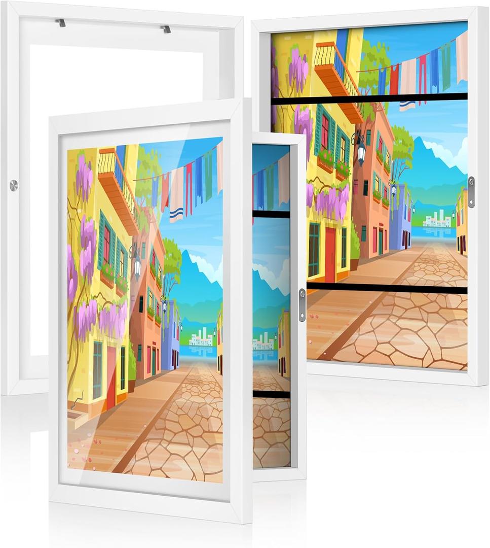 11x14 Kids Art Frames - Set of 2, White Artwork Frames for Kids Art, Front-Opening Art Frames for Kids Art Display, Perfect for Showcasing Artwork, Certificates & Photos