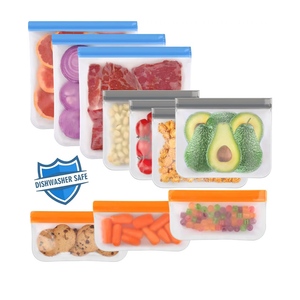 Lerine 10 Pack Dishwasher Safe Reusable Bags, Leakproof Reusable Freezer Bags, BPA Free Food Storage Bags for Marinate Food Travel - 3 Gallon 4 Sandwich 3 Snack
