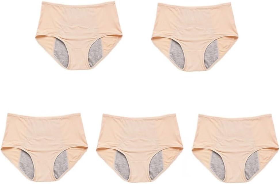 Leakproof Panties for Over 60#s with Incontinence-5 Pack Leakproof Ladies Underwear (Beige, M)