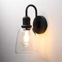 1-Light Vintage Gooseneck Wall Sconce Lamp with Cloche Clear Glass Shade, Industrial Indoor Wall Light Fixture for Bathroom Living Room Bedroom Over Kitchen Sink (Black)